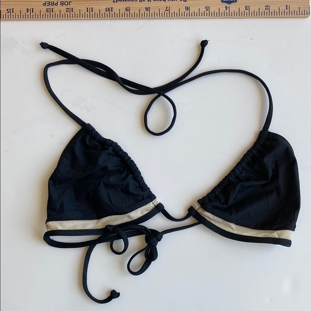 LSpace Black Triangle Bikini Top with Cream Trim